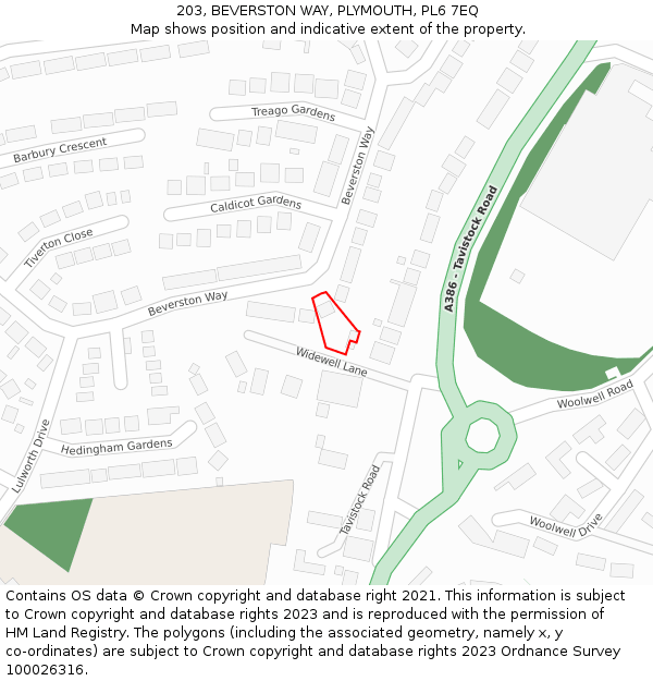 203, BEVERSTON WAY, PLYMOUTH, PL6 7EQ: Location map and indicative extent of plot