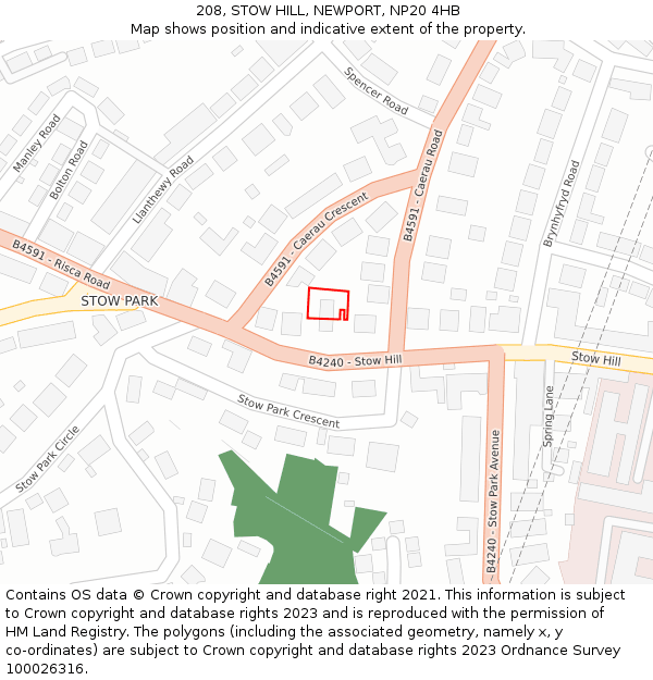 208, STOW HILL, NEWPORT, NP20 4HB: Location map and indicative extent of plot