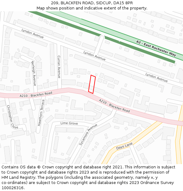 209, BLACKFEN ROAD, SIDCUP, DA15 8PR: Location map and indicative extent of plot