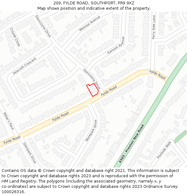 209, FYLDE ROAD, SOUTHPORT, PR9 9XZ: Location map and indicative extent of plot