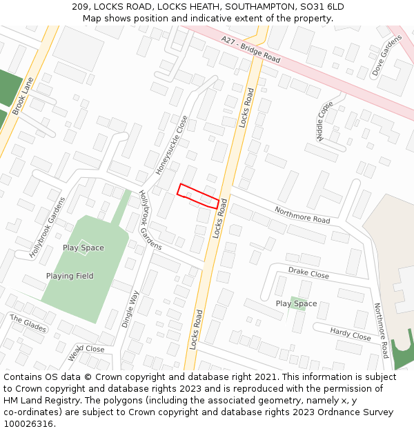 209, LOCKS ROAD, LOCKS HEATH, SOUTHAMPTON, SO31 6LD: Location map and indicative extent of plot