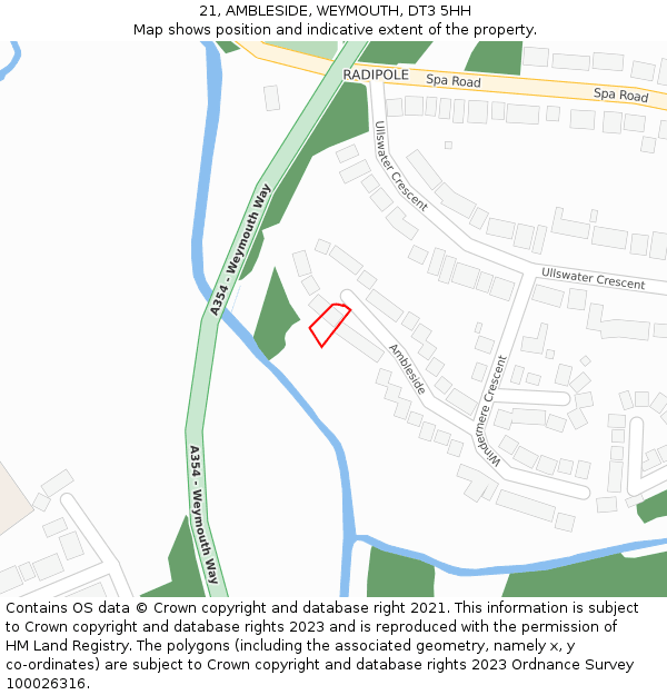 21, AMBLESIDE, WEYMOUTH, DT3 5HH: Location map and indicative extent of plot