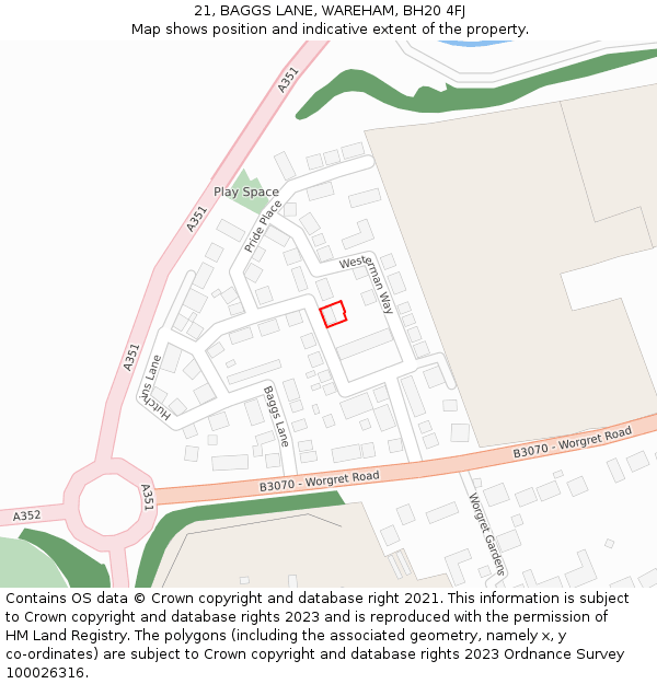 21, BAGGS LANE, WAREHAM, BH20 4FJ: Location map and indicative extent of plot