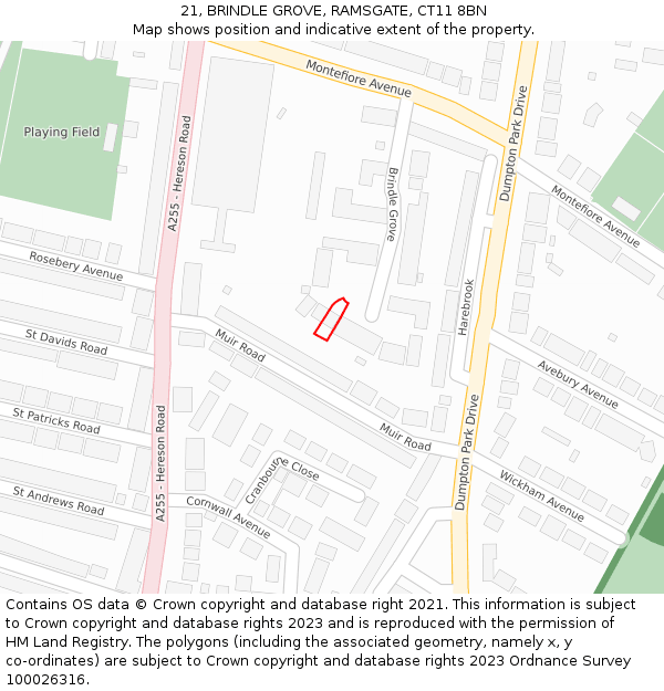 21, BRINDLE GROVE, RAMSGATE, CT11 8BN: Location map and indicative extent of plot