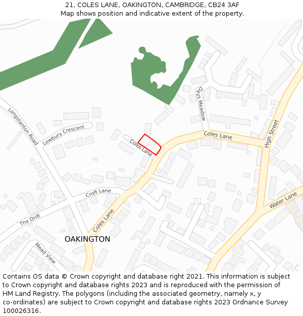 21, COLES LANE, OAKINGTON, CAMBRIDGE, CB24 3AF: Location map and indicative extent of plot