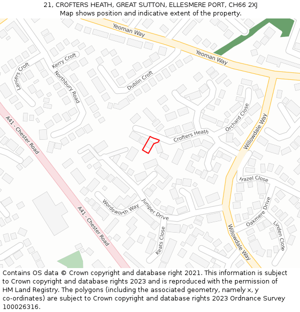 21, CROFTERS HEATH, GREAT SUTTON, ELLESMERE PORT, CH66 2XJ: Location map and indicative extent of plot