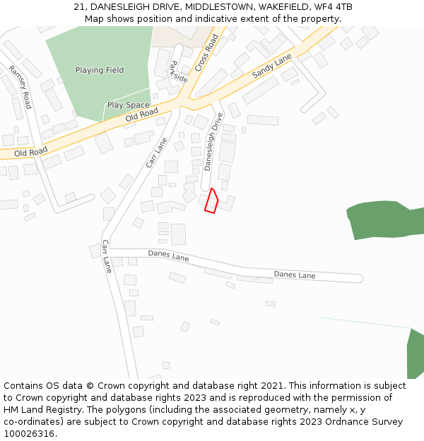 21, DANESLEIGH DRIVE, MIDDLESTOWN, WAKEFIELD, WF4 4TB: Location map and indicative extent of plot