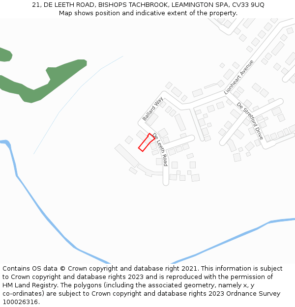 21, DE LEETH ROAD, BISHOPS TACHBROOK, LEAMINGTON SPA, CV33 9UQ: Location map and indicative extent of plot