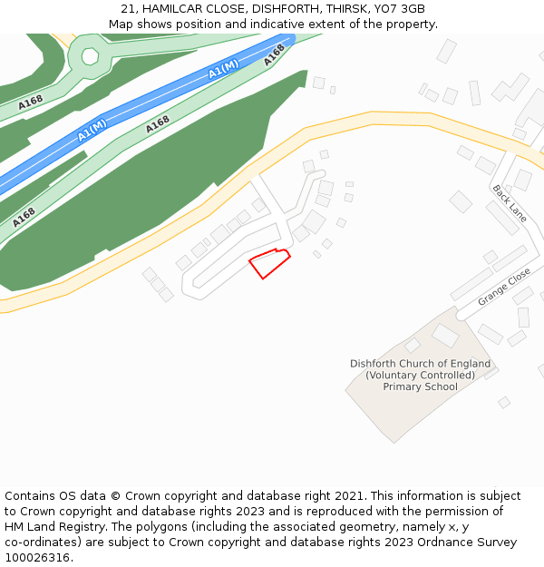 21, HAMILCAR CLOSE, DISHFORTH, THIRSK, YO7 3GB: Location map and indicative extent of plot