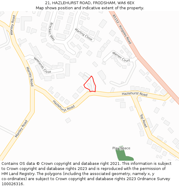 21, HAZLEHURST ROAD, FRODSHAM, WA6 6EX: Location map and indicative extent of plot