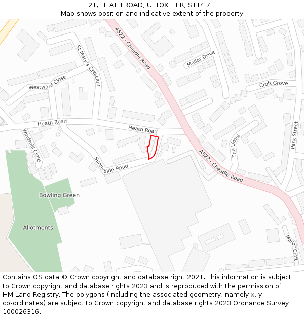 21, HEATH ROAD, UTTOXETER, ST14 7LT: Location map and indicative extent of plot