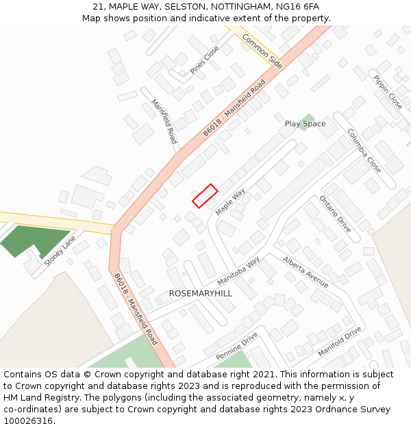 21, MAPLE WAY, SELSTON, NOTTINGHAM, NG16 6FA: Location map and indicative extent of plot