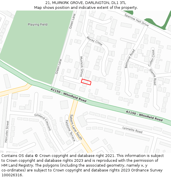 21, MUIRKIRK GROVE, DARLINGTON, DL1 3TL: Location map and indicative extent of plot