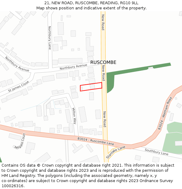 21, NEW ROAD, RUSCOMBE, READING, RG10 9LL: Location map and indicative extent of plot