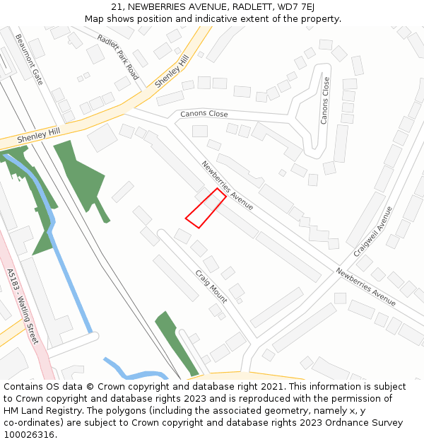 21, NEWBERRIES AVENUE, RADLETT, WD7 7EJ: Location map and indicative extent of plot