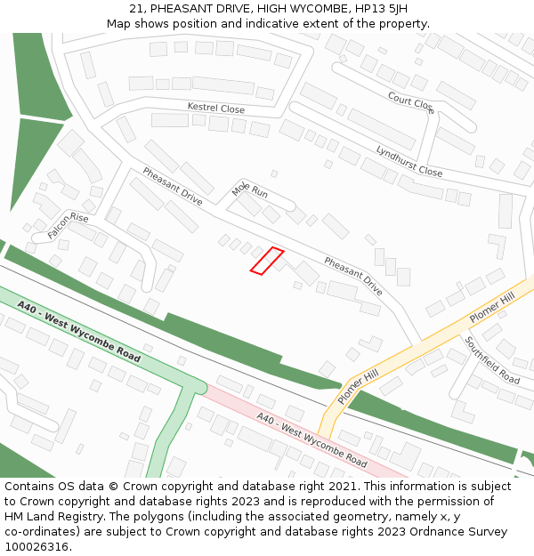 21, PHEASANT DRIVE, HIGH WYCOMBE, HP13 5JH: Location map and indicative extent of plot