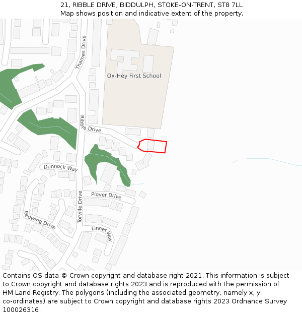 21, RIBBLE DRIVE, BIDDULPH, STOKE-ON-TRENT, ST8 7LL: Location map and indicative extent of plot