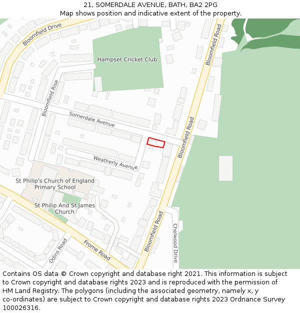 21, SOMERDALE AVENUE, BATH, BA2 2PG: Location map and indicative extent of plot