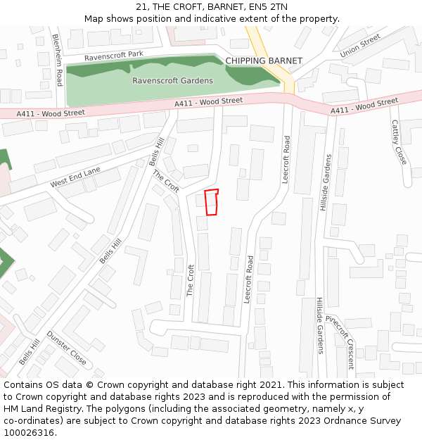 21, THE CROFT, BARNET, EN5 2TN: Location map and indicative extent of plot