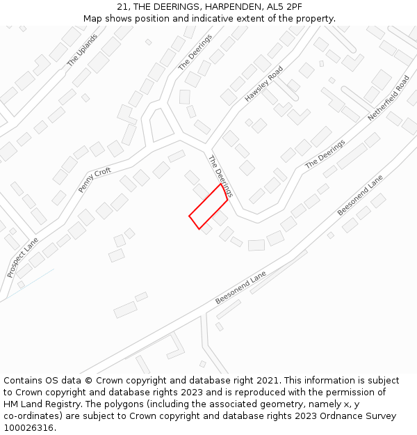 21, THE DEERINGS, HARPENDEN, AL5 2PF: Location map and indicative extent of plot