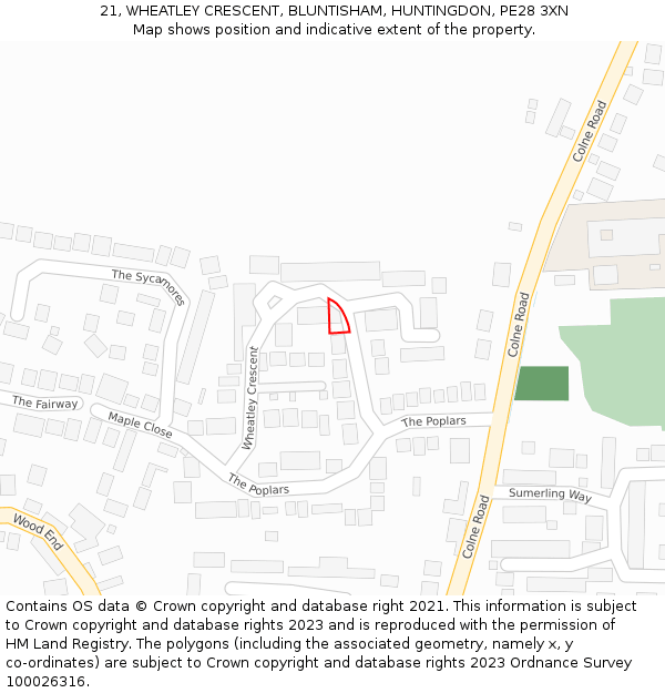 21, WHEATLEY CRESCENT, BLUNTISHAM, HUNTINGDON, PE28 3XN: Location map and indicative extent of plot