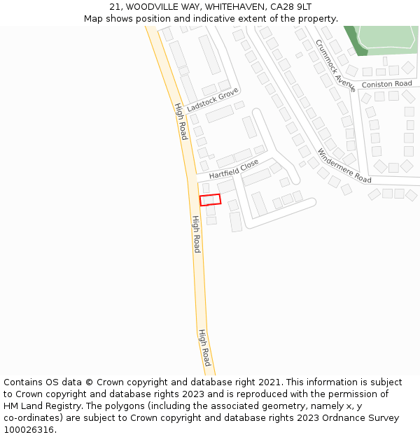 21, WOODVILLE WAY, WHITEHAVEN, CA28 9LT: Location map and indicative extent of plot