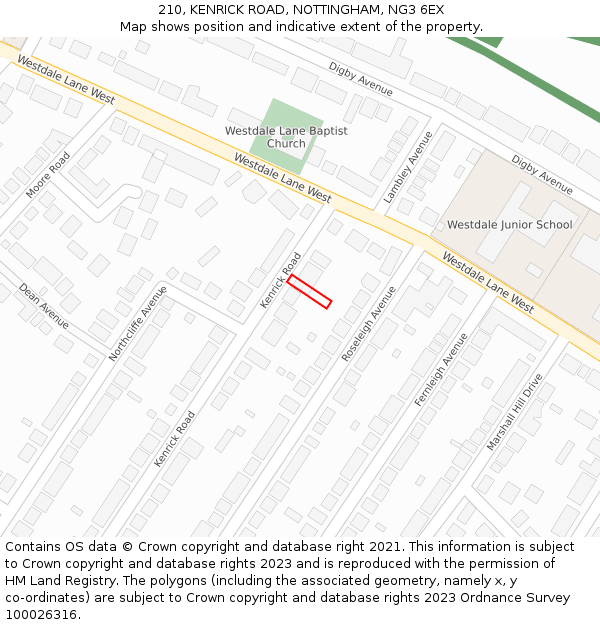 210, KENRICK ROAD, NOTTINGHAM, NG3 6EX: Location map and indicative extent of plot