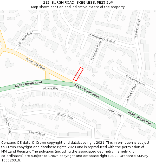 212, BURGH ROAD, SKEGNESS, PE25 2LW: Location map and indicative extent of plot