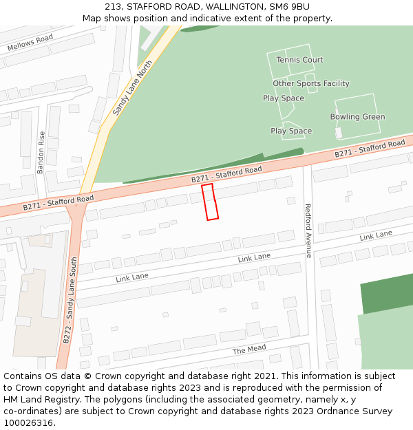 213, STAFFORD ROAD, WALLINGTON, SM6 9BU: Location map and indicative extent of plot