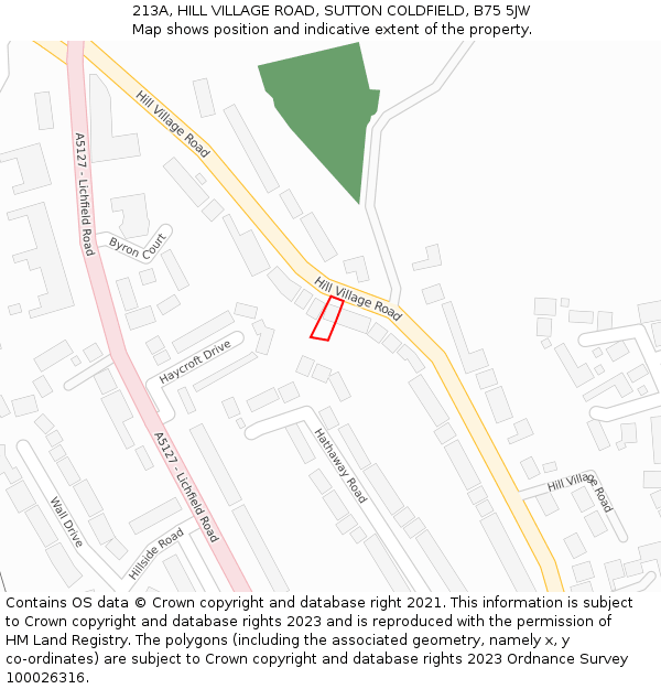 213A, HILL VILLAGE ROAD, SUTTON COLDFIELD, B75 5JW: Location map and indicative extent of plot