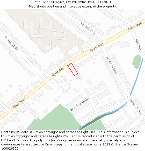 216, FOREST ROAD, LOUGHBOROUGH, LE11 3HU: Location map and indicative extent of plot