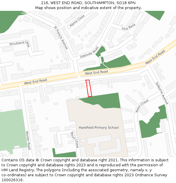 216, WEST END ROAD, SOUTHAMPTON, SO18 6PN: Location map and indicative extent of plot