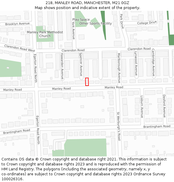 218, MANLEY ROAD, MANCHESTER, M21 0GZ: Location map and indicative extent of plot