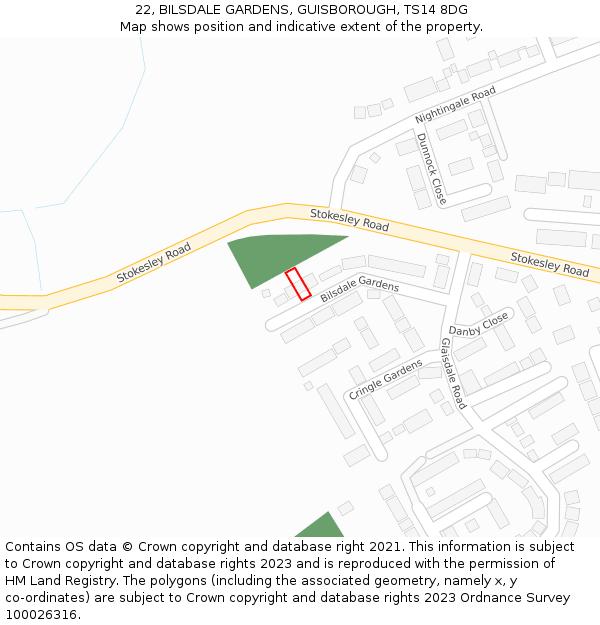 22, BILSDALE GARDENS, GUISBOROUGH, TS14 8DG: Location map and indicative extent of plot