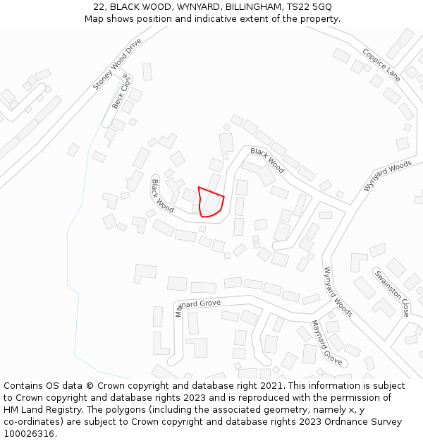 22, BLACK WOOD, WYNYARD, BILLINGHAM, TS22 5GQ: Location map and indicative extent of plot