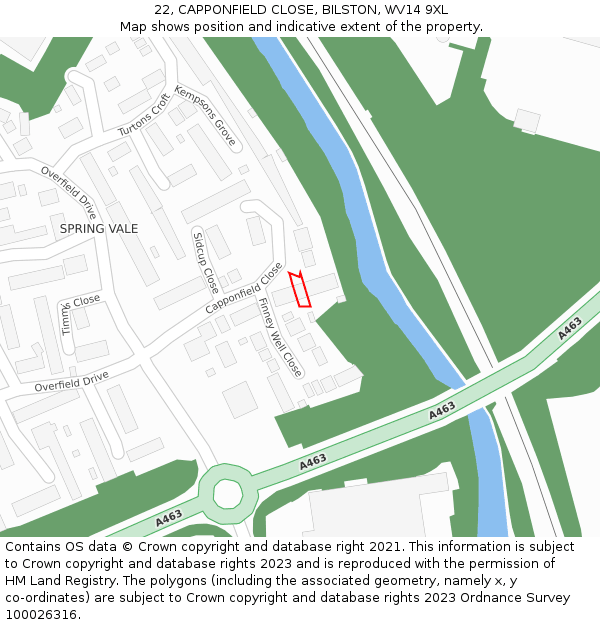 22, CAPPONFIELD CLOSE, BILSTON, WV14 9XL: Location map and indicative extent of plot