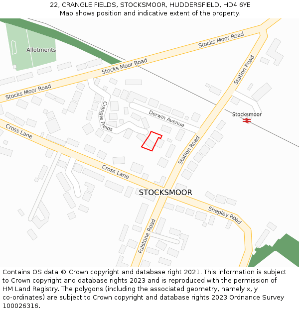 22, CRANGLE FIELDS, STOCKSMOOR, HUDDERSFIELD, HD4 6YE: Location map and indicative extent of plot