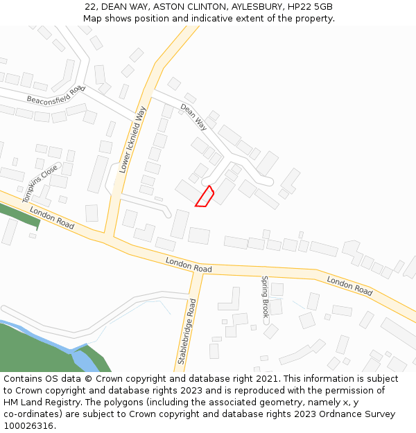 22, DEAN WAY, ASTON CLINTON, AYLESBURY, HP22 5GB: Location map and indicative extent of plot