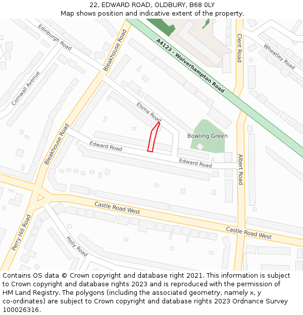 22, EDWARD ROAD, OLDBURY, B68 0LY: Location map and indicative extent of plot