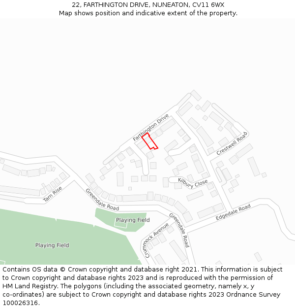 22, FARTHINGTON DRIVE, NUNEATON, CV11 6WX: Location map and indicative extent of plot