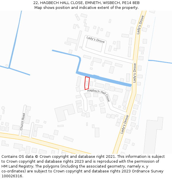 22, HAGBECH HALL CLOSE, EMNETH, WISBECH, PE14 8EB: Location map and indicative extent of plot