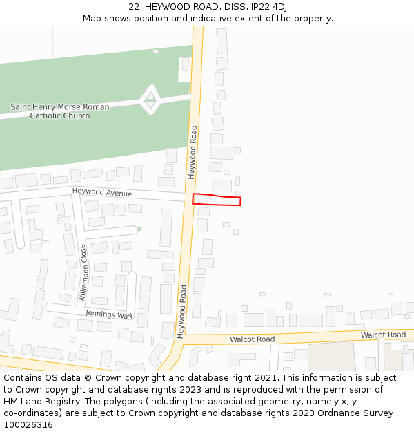 22, HEYWOOD ROAD, DISS, IP22 4DJ: Location map and indicative extent of plot