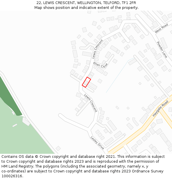 22, LEWIS CRESCENT, WELLINGTON, TELFORD, TF1 2FR: Location map and indicative extent of plot