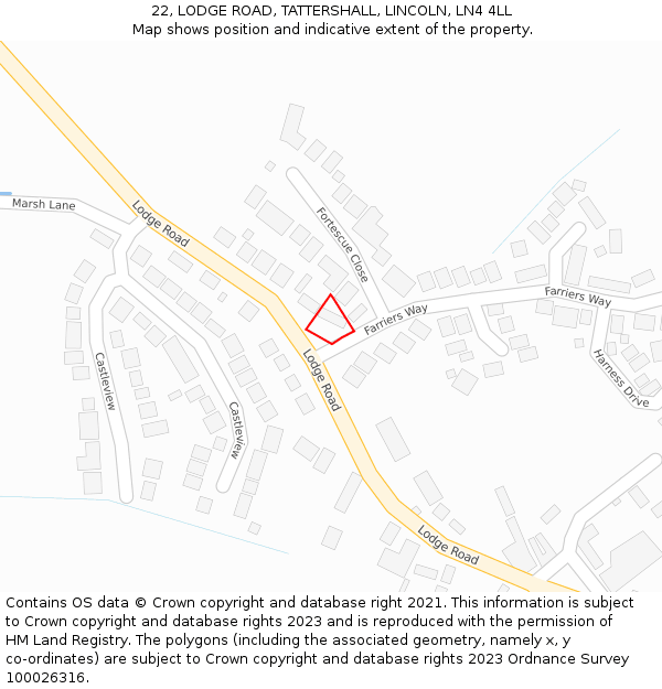 22, LODGE ROAD, TATTERSHALL, LINCOLN, LN4 4LL: Location map and indicative extent of plot