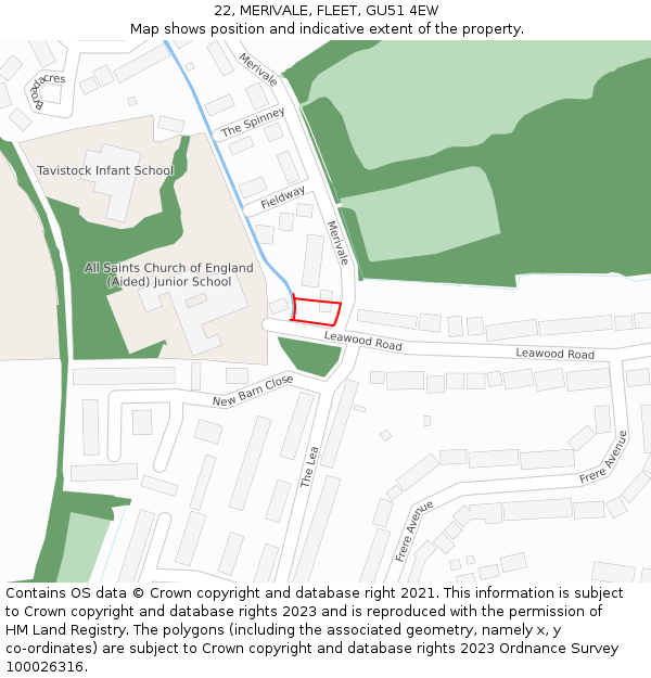 22, MERIVALE, FLEET, GU51 4EW: Location map and indicative extent of plot