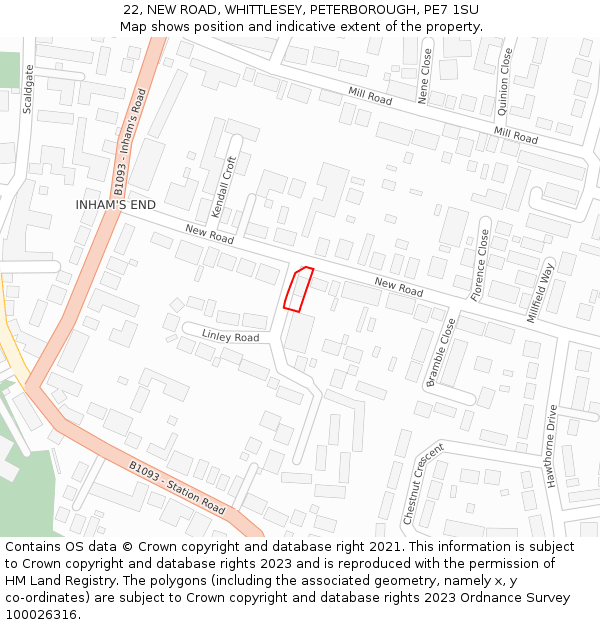 22, NEW ROAD, WHITTLESEY, PETERBOROUGH, PE7 1SU: Location map and indicative extent of plot