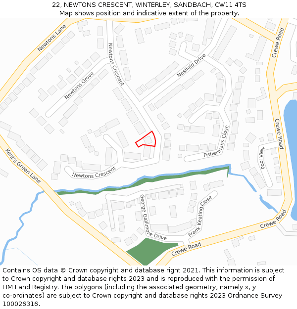 22, NEWTONS CRESCENT, WINTERLEY, SANDBACH, CW11 4TS: Location map and indicative extent of plot