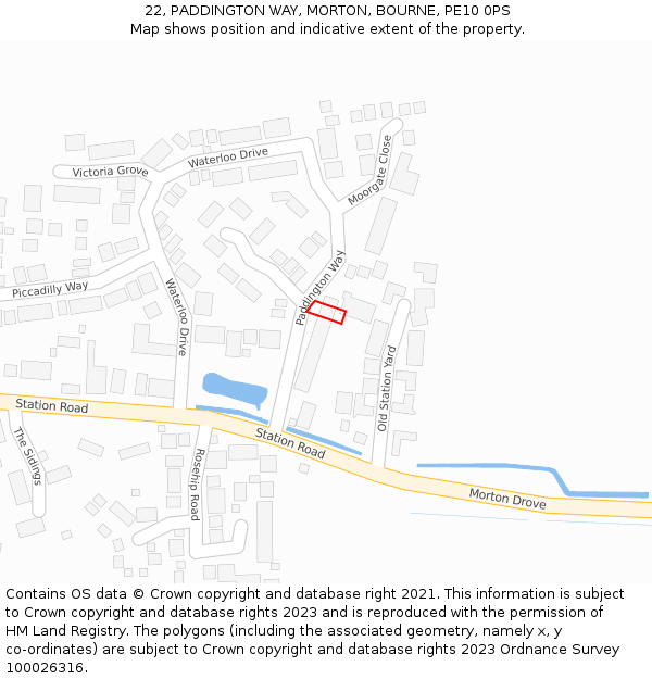 22, PADDINGTON WAY, MORTON, BOURNE, PE10 0PS: Location map and indicative extent of plot