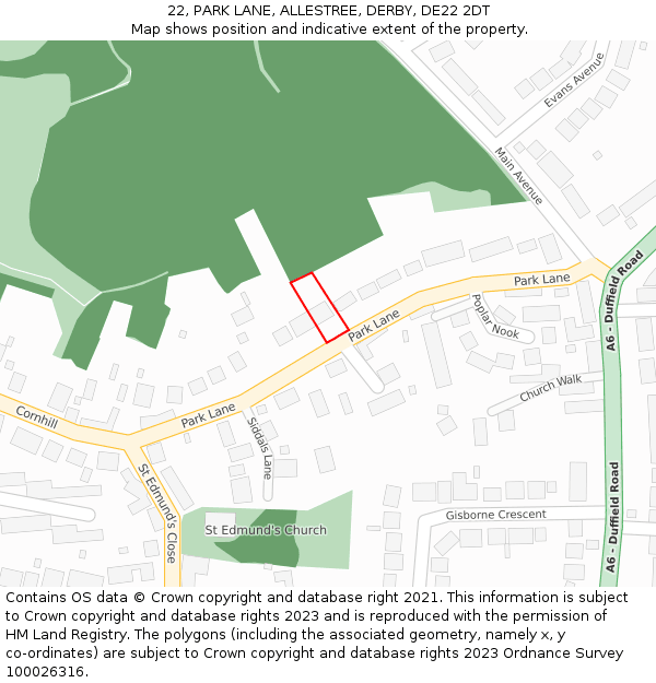 22, PARK LANE, ALLESTREE, DERBY, DE22 2DT: Location map and indicative extent of plot