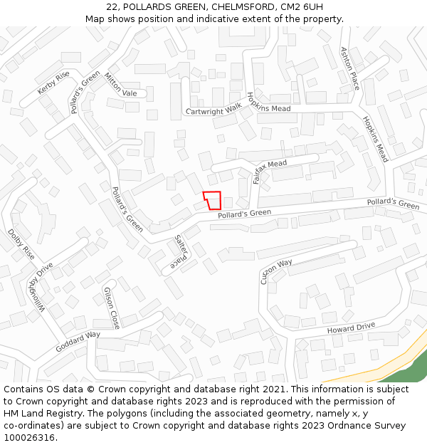 22, POLLARDS GREEN, CHELMSFORD, CM2 6UH: Location map and indicative extent of plot